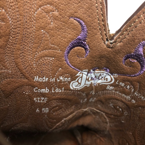 Justin Women”s Stampede Chocolate Puma Western Cowgirl Boots Purple Heart 6.5B - Picture 15 of 15